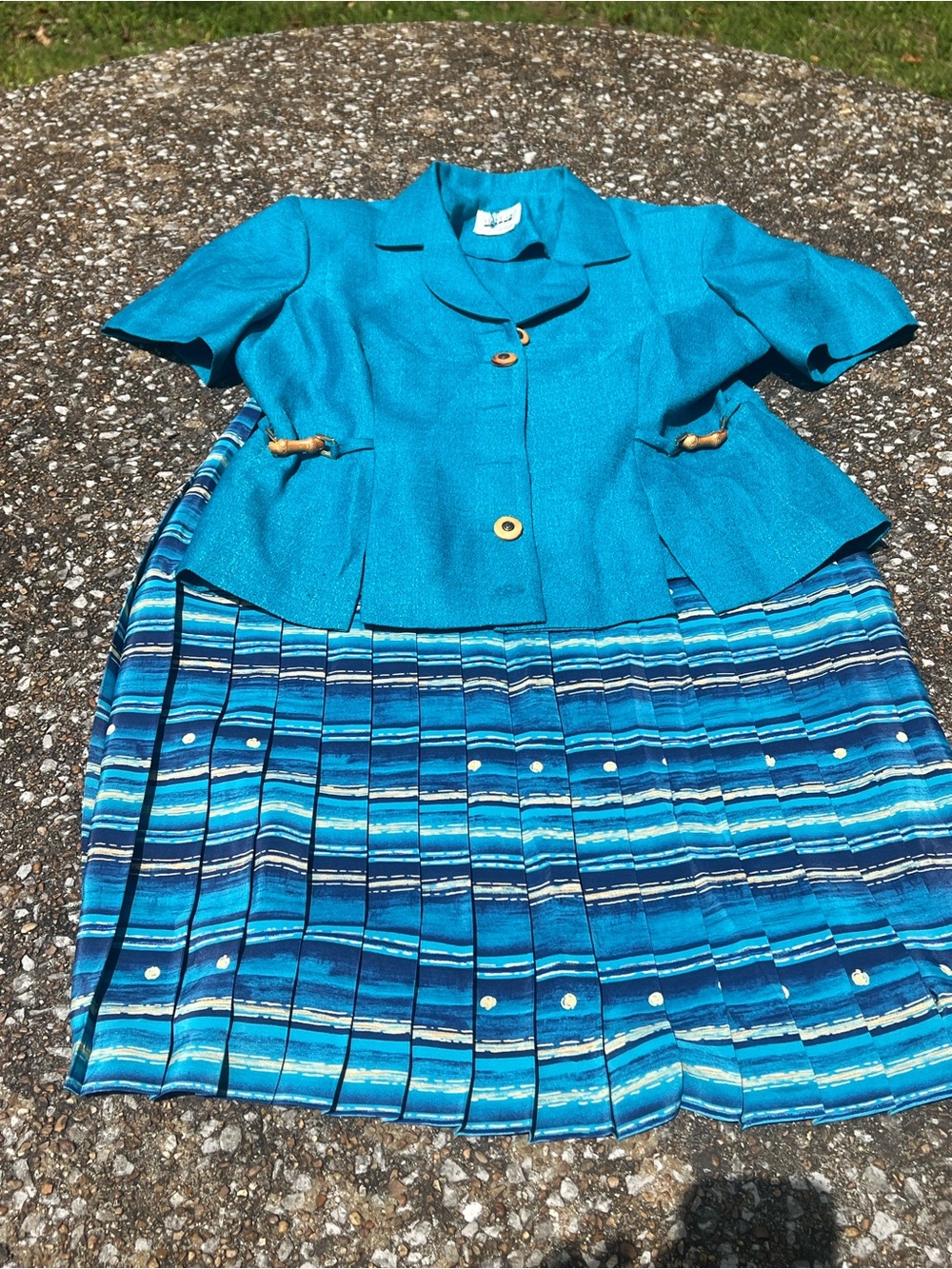 Vintage Leslie Fay Blue Pleated Skirt Set Size 12P Church Lady 80’s Teacher Look